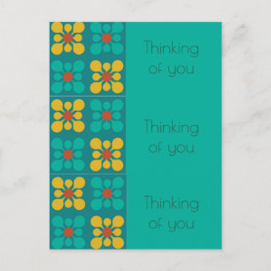 Carte Postale Motif en mosaïque de fleur mod Turquoise et jaune,