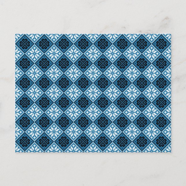 Carte Postale Motif estonien bleu noir et blanc Mitten (Devant)