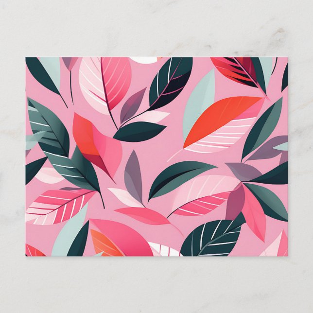 Carte Postale Motif feuille moderne du milieu du siècle en rose  (Devant)