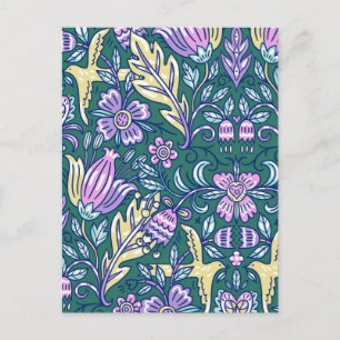 Carte Postale Motif Fleurs et Oiseaux de Style Antique
