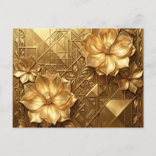Carte Postale Motif floral Art Déco doré luxueux en relief