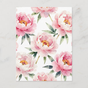 Carte Postale Motif floral de pivoine aquarelle rose
