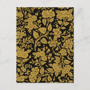 Carte Postale Motif floral indien en laque noire et or antique