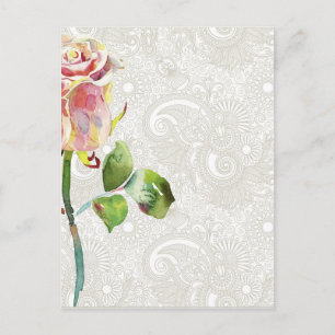 Carte Postale Motif Floral Orné Avec Rose Aquarelle Rose
