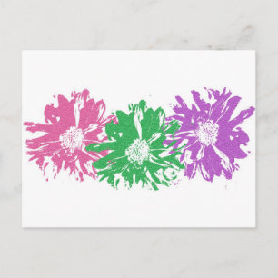 Carte Postale Motif Floral Rose, Vert, Violet