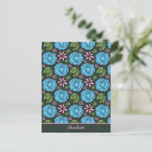 Carte Postale Motif floral sans couture personnalisé bleu rose