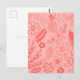 Carte Postale Motif floral tropical rouge corail