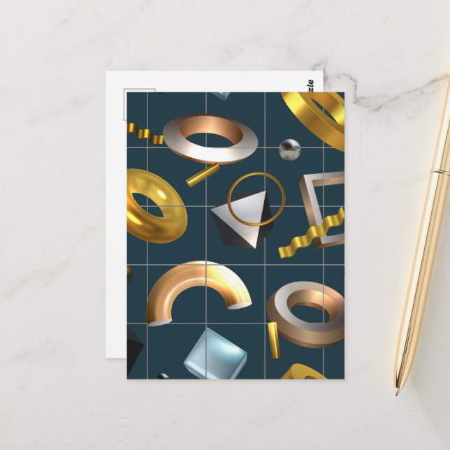 Carte Postale motif géométrique 3D (Devant/Arrière en situation)