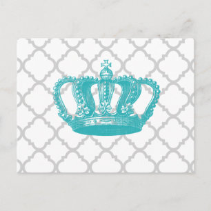 Carte Postale Motif GIRLY AQUA VINTAGE CROWN GREY QUATREFOIL