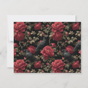 Carte Postale Motif gothique avec roses rouges et corbeaux