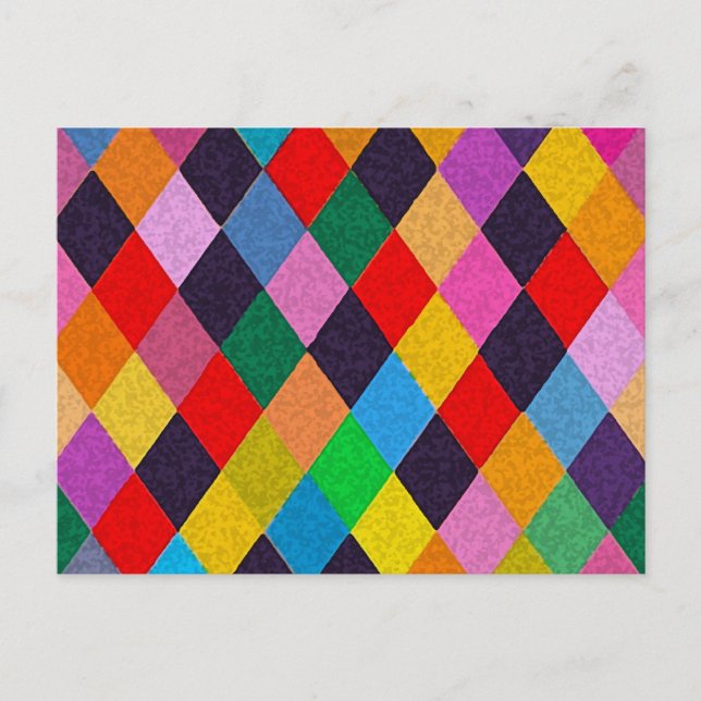Carte Postale MOTIF HARLEQUIN MARDI GRAS Losanges colorés (Devant)