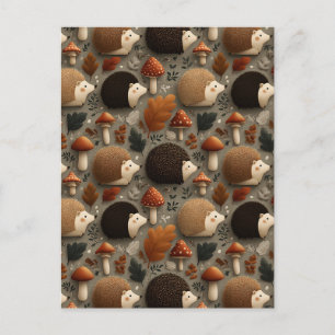 Carte Postale Motif Hérisson & Champignon Automnal Fantaisiste
