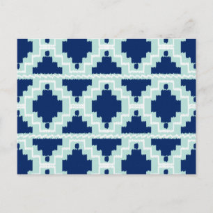Carte Postale Motif Ikat Aztec - Indigo et bleu clair