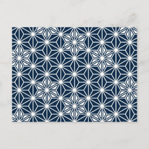 Carte Postale Motif japonais Asanoha - indigo bleu & blanc