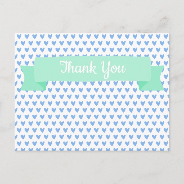 Carte Postale Motif jolis cœurs bleus | Remerciement pour Baby S (Devant)