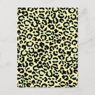 Carte Postale Motif léopard en vert menthe sur beige