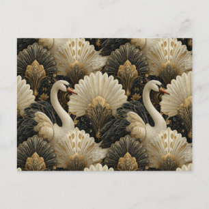 Carte Postale Motif luxueux Art déco de cygne et de filigrane do