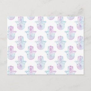 Carte Postale Motif main Hamsa violet et bleu
