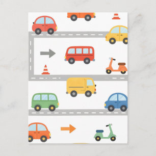 Carte Postale Motif Mignon de Véhicules Routiers pour Enfants