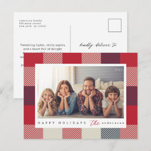 Carte Postale Motif moderne Checker Photo de famille de Noël