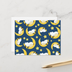 Carte Postale Motif mouton, Mouton couché, Lune, Étoiles