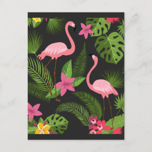 Carte Postale Motif Paon Rose avec Fleur