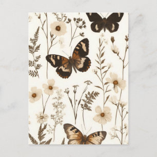 Carte Postale Motif papillon et fleur fantaisiste