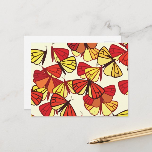 Carte Postale Motif Papillon, Motif De Papillons, Rouge (Devant/Arrière en situation)