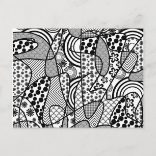 Carte Postale Motif Patchwork Noir & Blanc 02