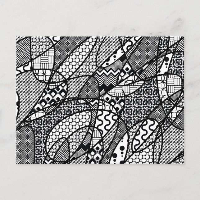 Carte Postale Motif Patchwork Noir & Blanc 05 (Devant)