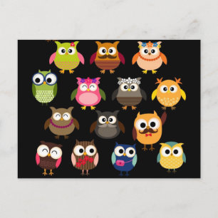 Carte Postale Motif Retro Owl