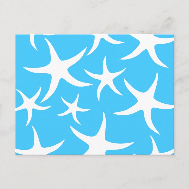 Carte Postale Motif Starfish, bleu turquoise clair et blanc. (Devant)