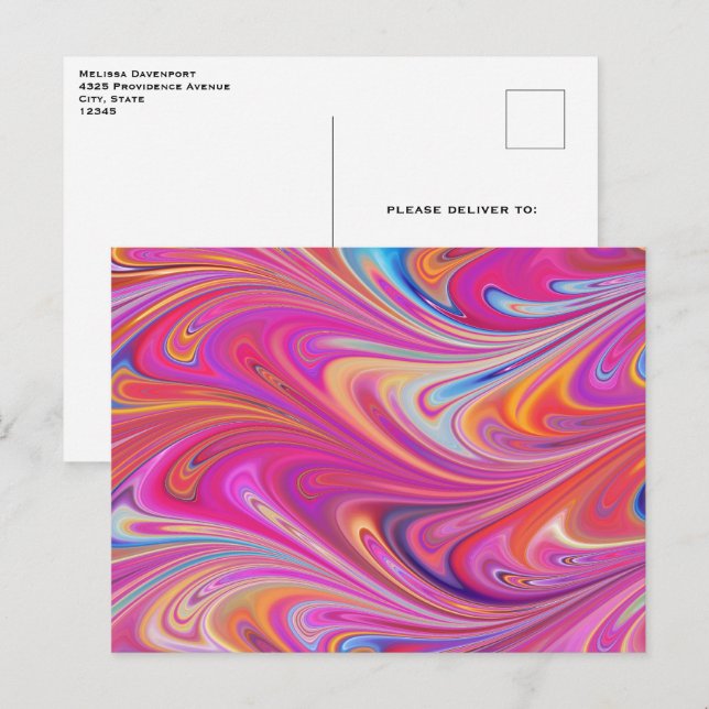 Carte Postale Motif tourbillonnant rose et orange hallucinant (Devant / Derrière)