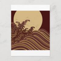 Motif traditionnel japonais de vague et de lune