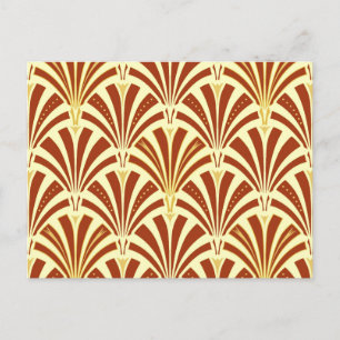 Carte Postale Motif ventilateur Art déco - cuivre sur jaune