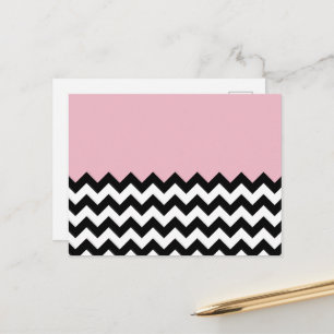 Carte Postale Motif Zigzag noir et blanc, Chevron, rose