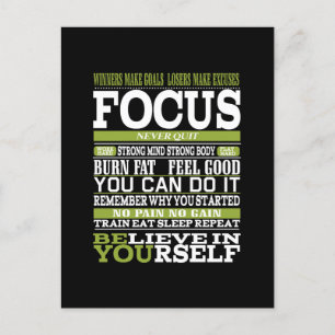 Carte Postale Motivation poster rester concentré travail dur GYM