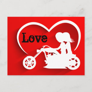 Carte Postale Moto à équitation couple, coeur et amour