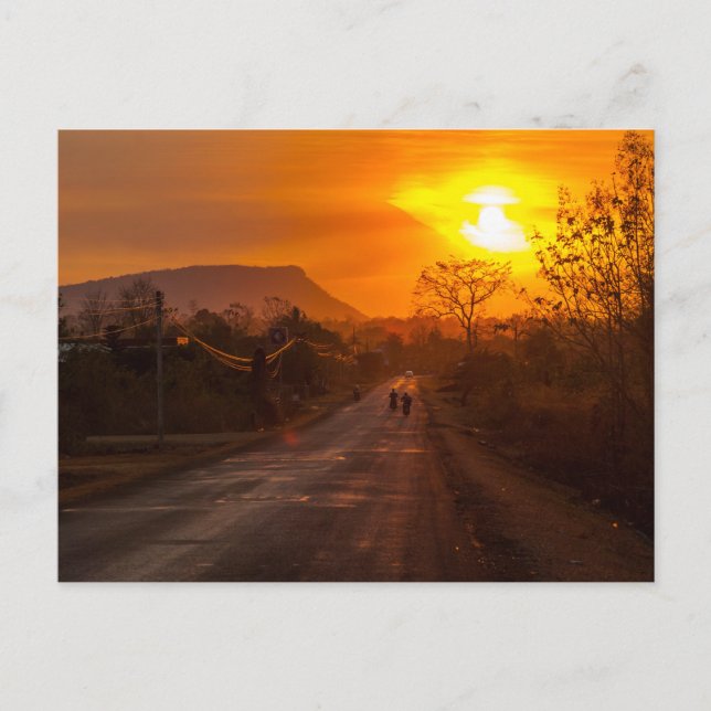 Carte Postale Moto au coucher du soleil (Devant)