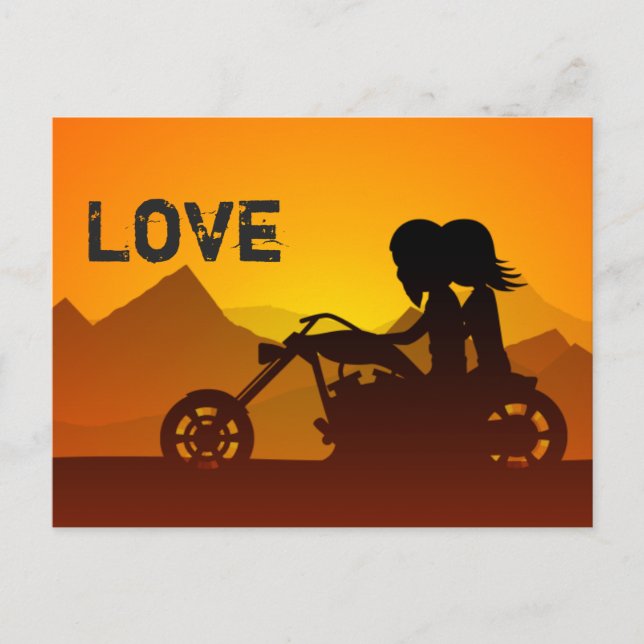 Carte Postale Motorcycle Couple LOVE Mountain (Devant)