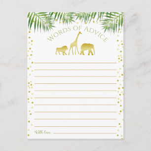 Carte Postale Mots de conseils pour la Baby Shower Safari Or