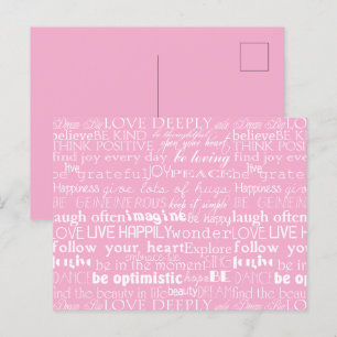 Carte Postale Mots d'inspiration rose blanc Noël