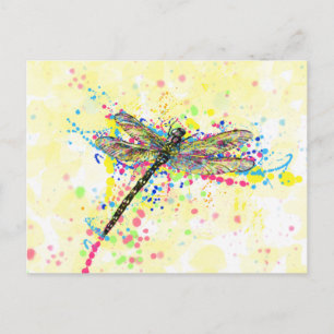 Carte Postale Mouche dragonfly à l'aquarelle tendance mignonne
