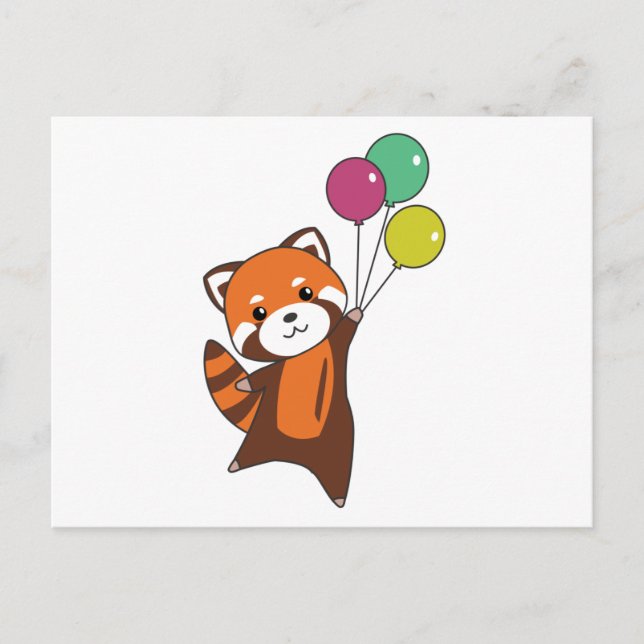 Carte Postale Mouches Rouges Panda Ballons mignons Animaux Pour  (Devant)