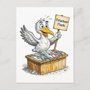Carte Postale Mouette au stand de poisson frais sur la côte