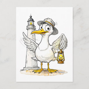 Carte Postale Mouette Bande Dessinée Lanterne de Phare