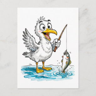 Carte Postale Mouette pêchant à la ligne dans des eaux peu profo