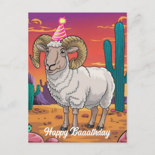 Carte Postale Mouflon du désert & cactus dessin animé