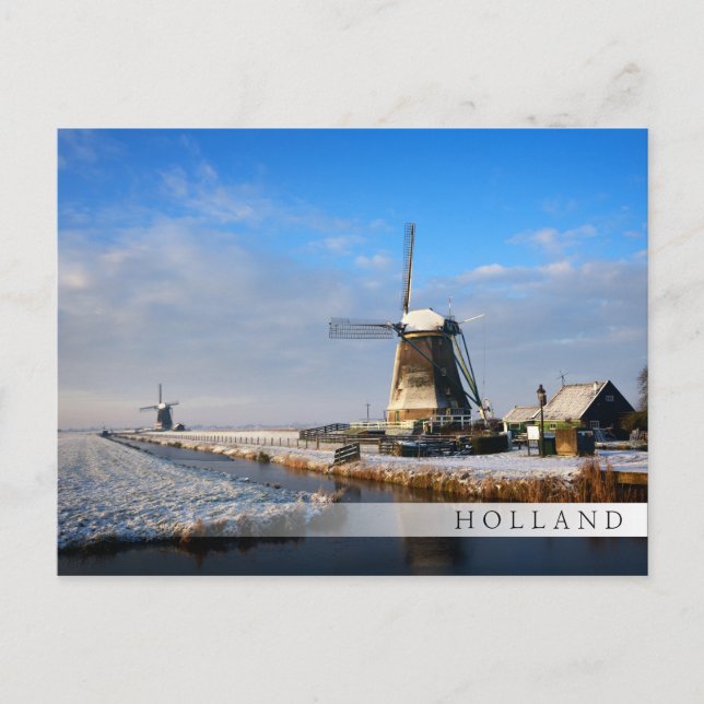 Carte Postale Moulin à vent dans la neige dans un paysage hivern (Devant)