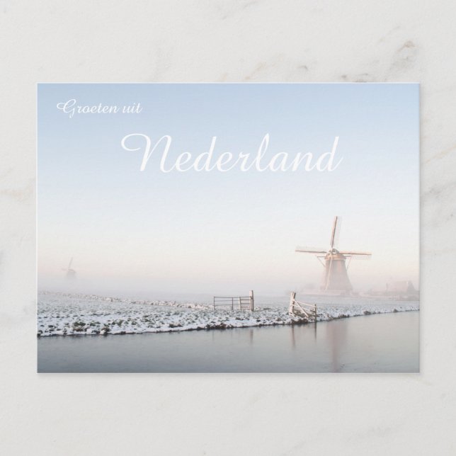 Carte Postale Moulin à vent dans la neige en hiver 'groeten' car (Devant)
